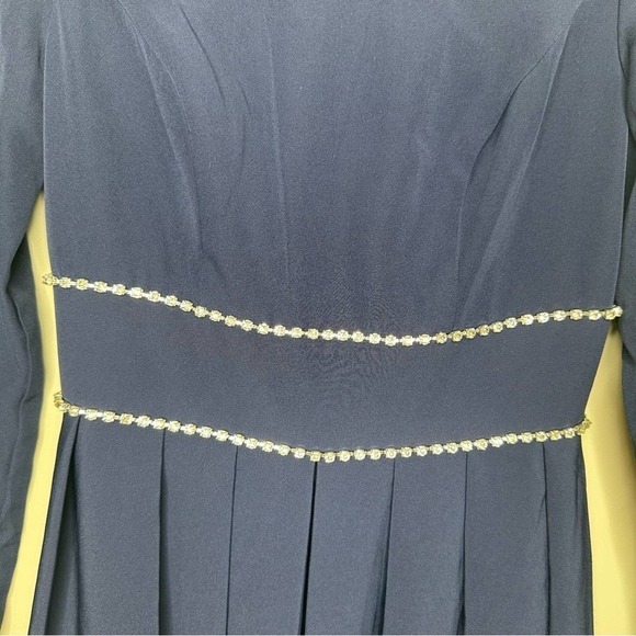 NWT Mac Duggal Size 4 Navy Empire Waist Long Sleeve Pleated Gown - Picture 9 of 10